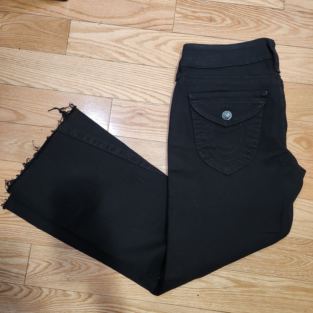 True Religion Jeans Black Denim with Button Detail Size 29 Made In Usa Vintage
